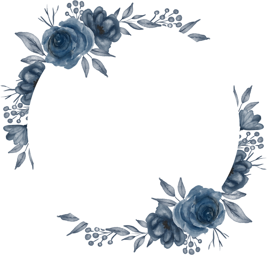 blue rose watercolor floral circle border